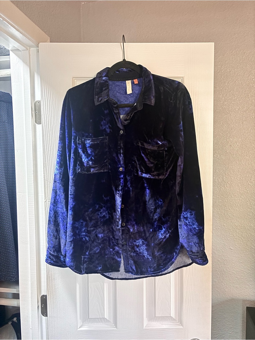 Anthropologie Velvet Button-Down Shirt in Deep Blue